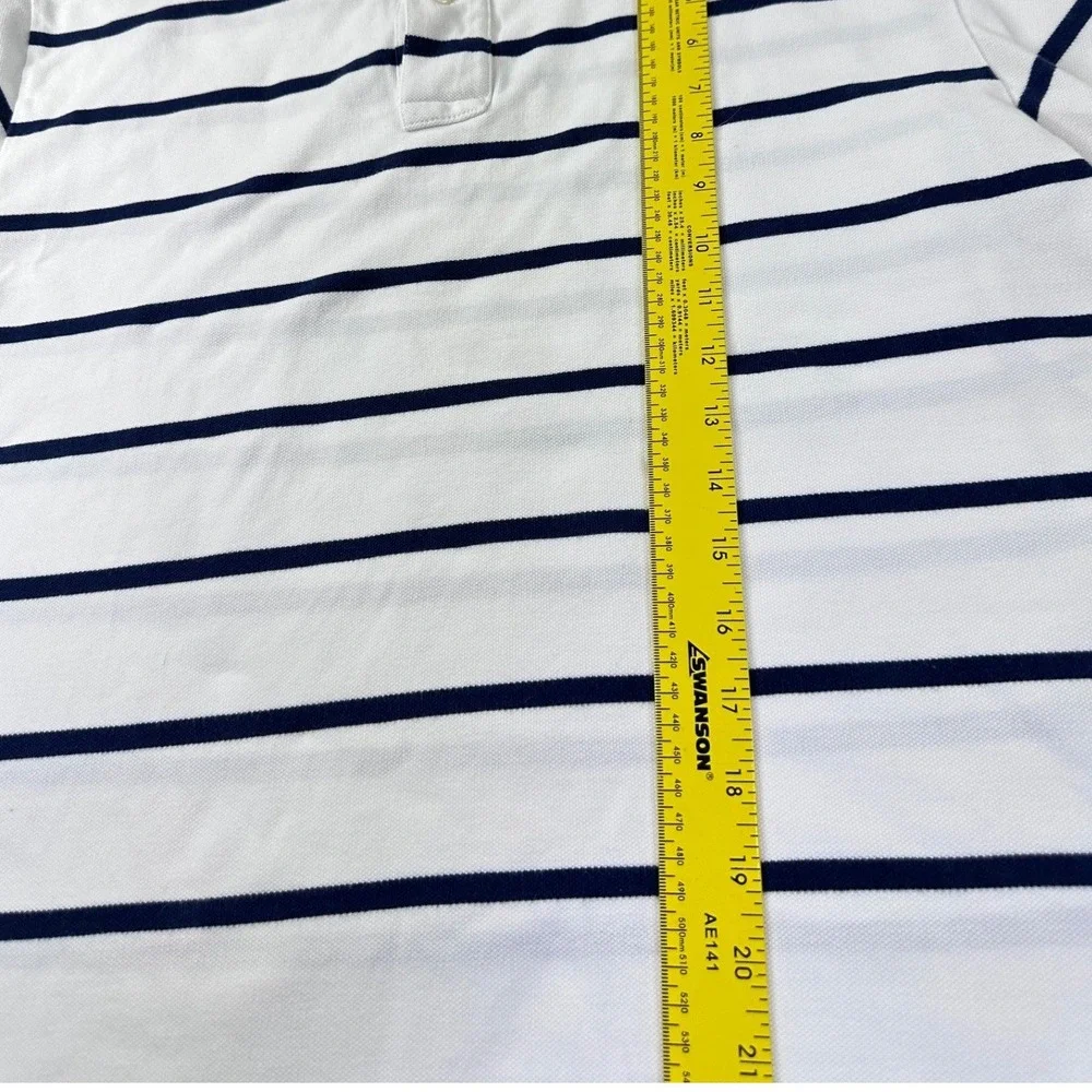 Polo Ralph Lauren Polo Shirt Mens L White/Blue Striped Cotton Pony Pique Golf